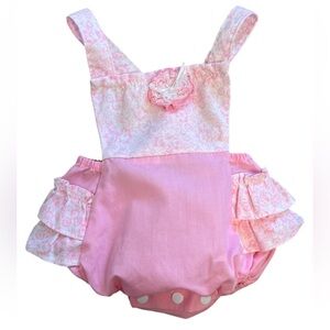 Vintage mini togs Floral Pink Bubble Romper Cross Back Straps Newborn